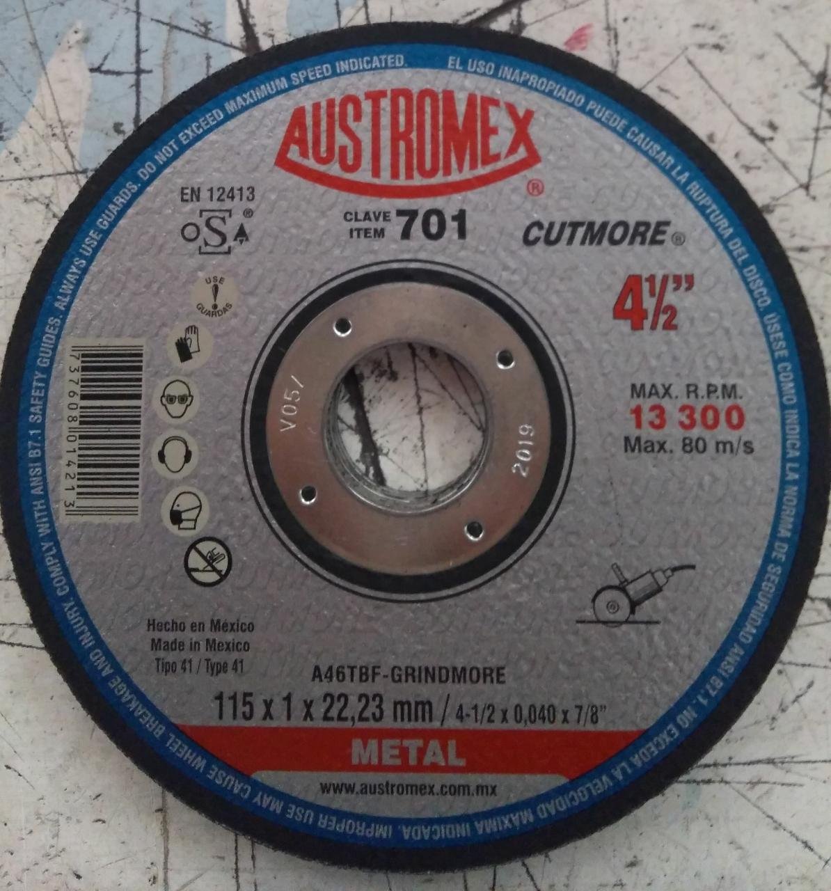 DISCO ABRASIVO 41/2"X1MMX7/8" CUTMORE FERROSO