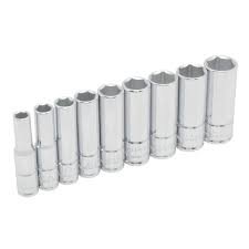 Juego de 9 dados largos métricos 1/4" en riel