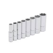 Juego de 8 dados largos en pulgadas 1/4" en riel
