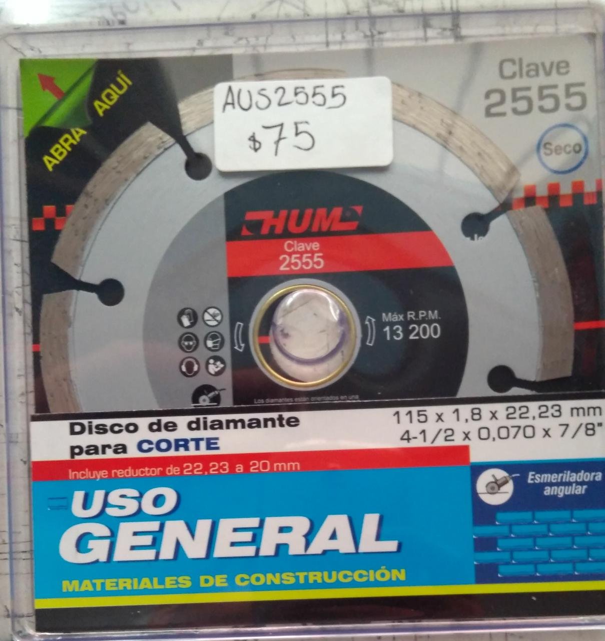DISCO DIAMANTE 41/2"X7/8" SEGM USO GENERAL