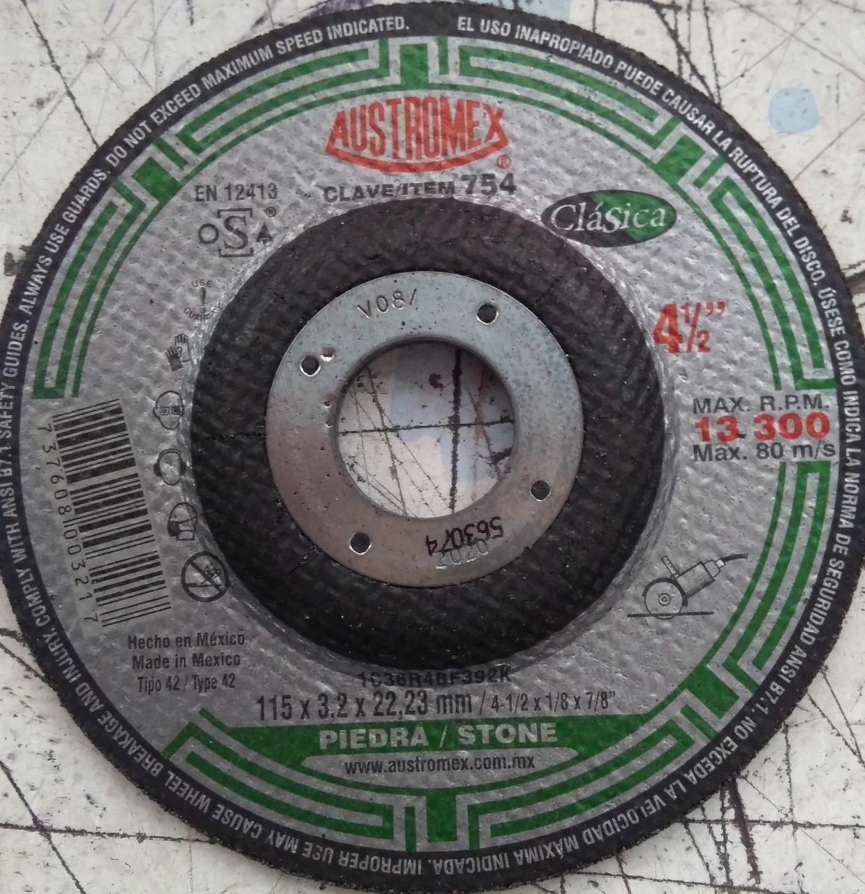 DISCO ABRASIVO 41/2"X1/8"X7/8" CLASICA PIEDRA