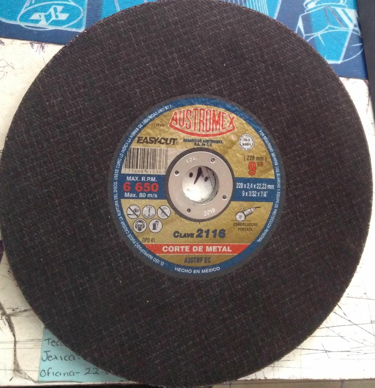DISCO ABRASIVO 9" CORTE  DE METAL 228X2.4X22.23MM 9X3/32X7/8