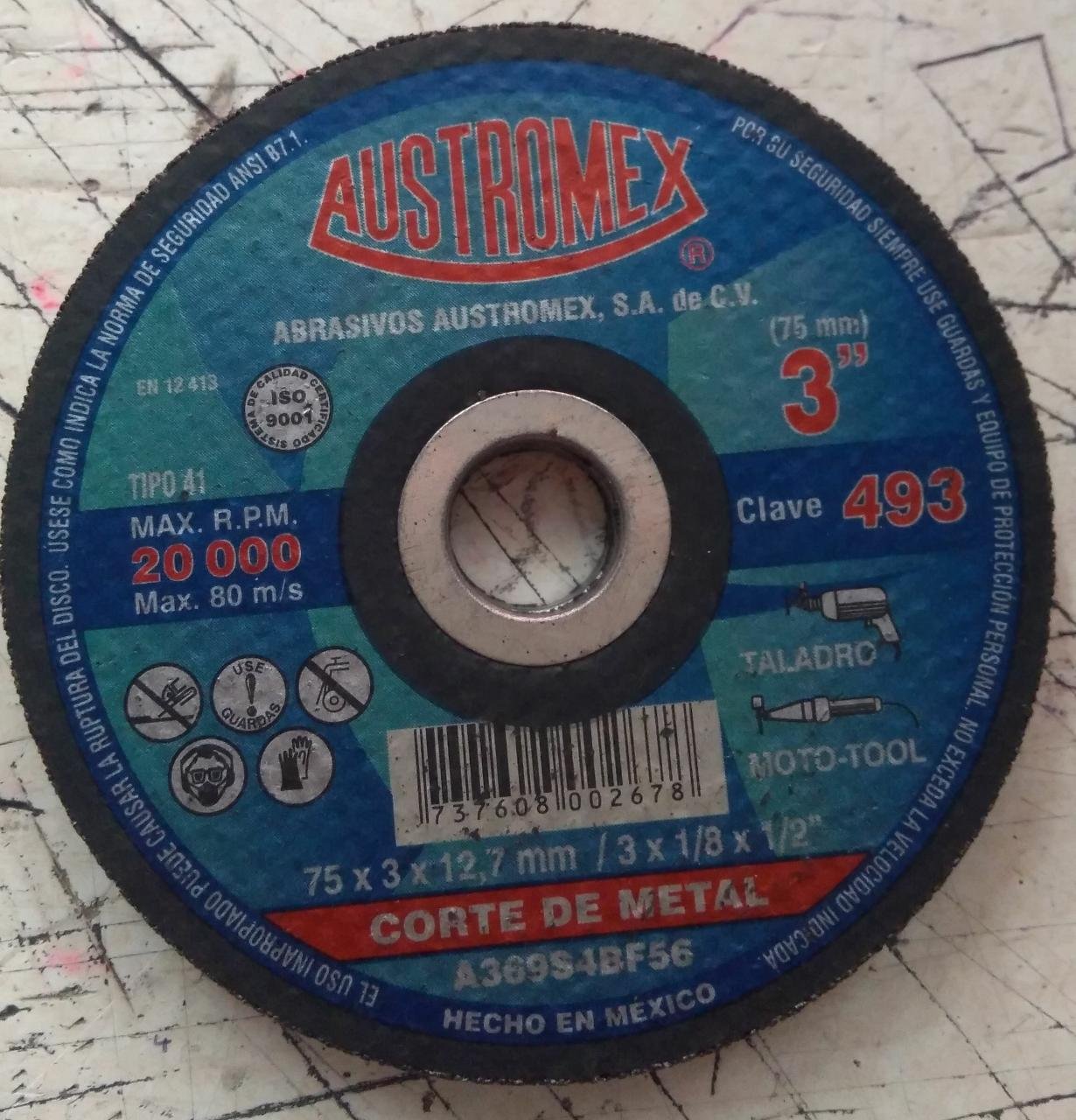 DISCO ABRASIVO 3"CORTE DE METAL 75X3X12,7MM/3X1/8X1/2"