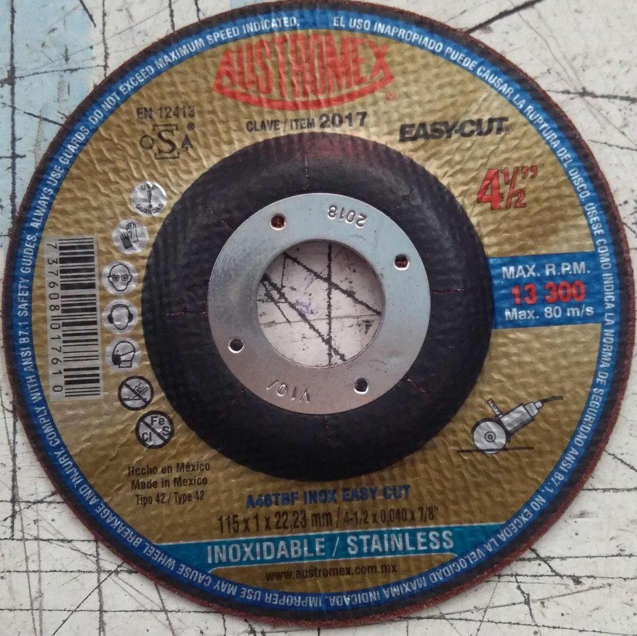 DISCO ABRASIVO 41/2"X1MMX7/8"EASYCUT INOX